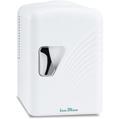 Iceblue Retro 4L/6 Can Mini Fridge,AC Plug & 12V Car Charger Small Refrigerator,Compact & Portable Mini Fridge, 4A Cooling Mini Refrigerator for Bedroom,Car,Office,Dorm,Gift - White