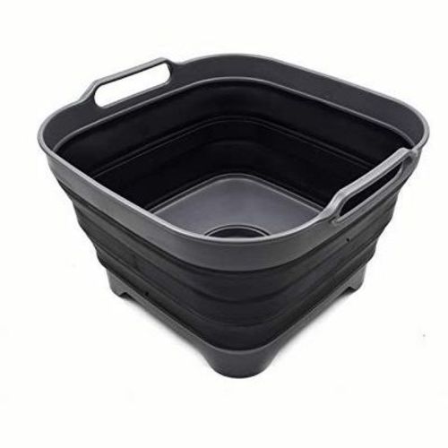 Sammart 10l (2.64 Gallon) Collapsible Dishpan With Draining Plug, White/grey