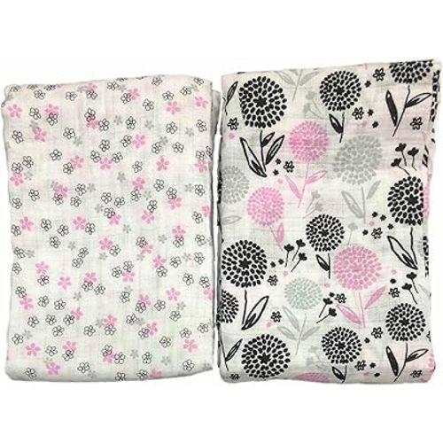 Buttons and Stitches Cudlie Buttons & Stitches Baby Girl 2 Pack Muslin Blanket with Dandelions Print (GS71691)