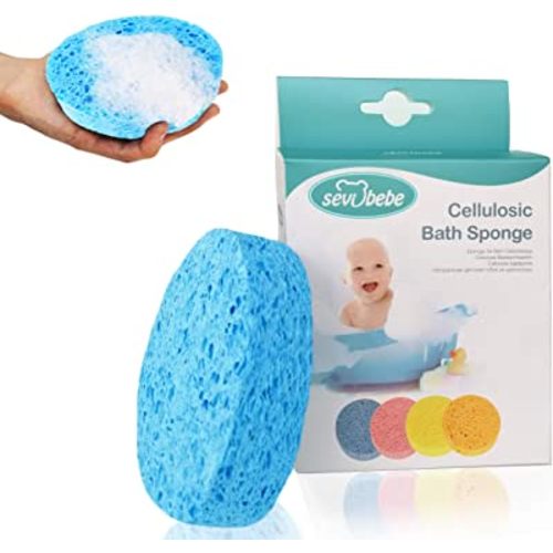 Cellulose Bath Sponge,100% All Natural Pure Baby Bath Sponge, Biodegradable, Hypoallergenic, Soft & Absorbent Sponge For Baby's Skin, Made in Turkey (Blue)