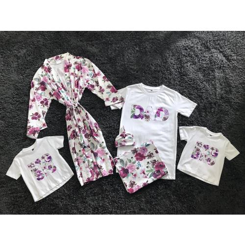 Mommy and me outfits hospital, maternity robe and swaddle set girl, purple maternity robe, matching dad shirt, expecting mom gift.