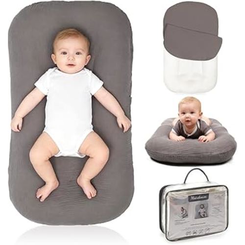 Baby Lounger - Snuggle Cozy Me Infant Lounger for Newborns | Breathable & Soft, Portable Awake-Time Pad, Essential Baby Gift (Lounger Cover Included)