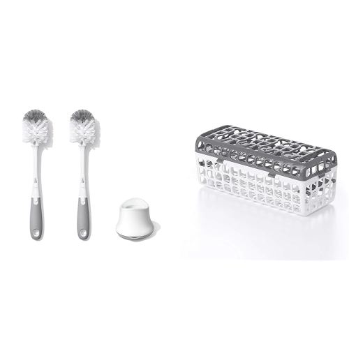 OXO Tot Bottle Brush and Dishwasher Basket Set for Baby Feeding Parts - 2-Pack