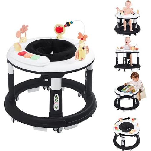 Baby Walker, 5 in 1 Baby Walkers for Boys Girls 6-12 Months, Foldable Baby Walker with Wheels with Bouncer & Learning Mode, Music, Adjustable Heights