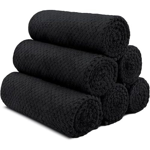 HOMEXCEL Black Gym Towels 6 Packs, (16x27 inches) Highly Absorbent Yoga Towel, Ultra Soft Hand Towels for Daily Use, Fast Drying Microfiber Workout Towels for Gym, Spa, Fitness, Camping, Hotel