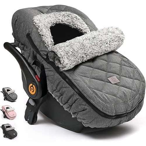 ACRABROS Car Seat Cover Baby: Winter Infant Carseat Canopy for Boy Girl Newborn, Zipper Peeping Window, Warm Cozy Cold Weather Waterproof Fitted, Heather Grey