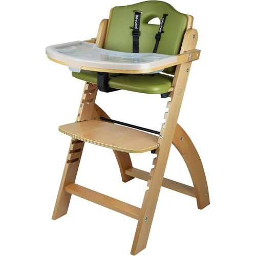 Abiie Beyond Junior Wooden High Chair with Tray - Convertible Baby Highchair - Adjustable High Chair for Babies/Toddlers/6 Months up to 250 Lbs - Stain & Water Resistant Natural Wood/Olive Cushion