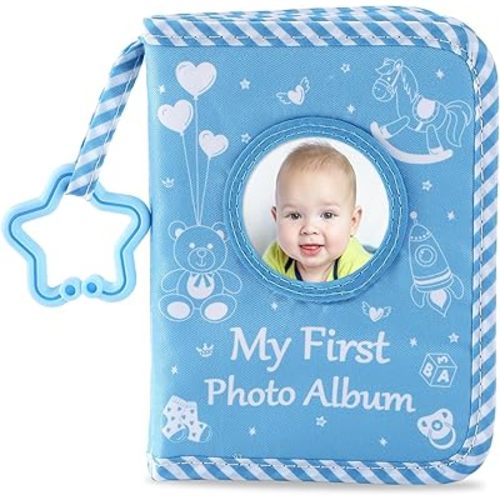 Baby's My First Family Album Soft Photo Cloth Book Blue Boy My First Book of Photos Blue Baby Memory Album Gift Holds 4x6 Pictures for Babies Newborn Toddler & Kids Baby Shower