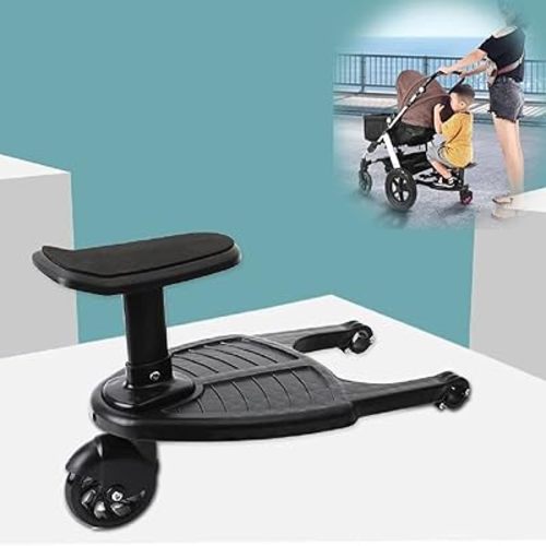 Universal Stroller Board With Seat - 2021 Comfort Wheeled Buggy Attachment for Toddler, Glider Fits Multiple Models of Pushchairs (Black)