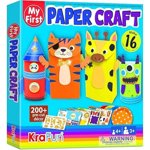 KRAFUN My First Safari Paper Craft Kit, 16 DIY Arts and Crafts Zoo Animal Organized Activities Supplies Box, Assembling Creative Toys, for Toddlers, Boys, Girls, 3-8 Years Old