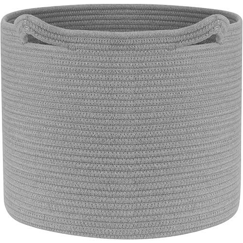 Cotton Rope Basket 15”x15”x14” Large Storage Basket Collapsible Laundry Hamper Blanket Basket Lovely Cat Ears Organizer Bin with Handles Woven Storage Baskets for Living Room, 41L, Gray