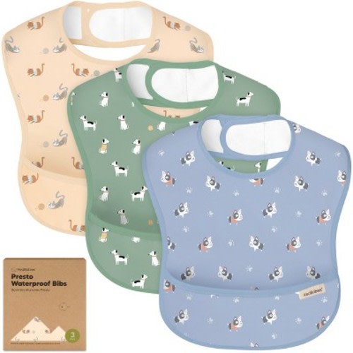 KeaBabies 3pk Presto Baby Bibs Waterproof with Food Catcher, Lightweight Toddler Bibs for Eating, Baby Boys & Girls