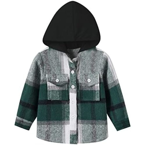 Kids Toddler Flannel Shirt Jacket Plaid Long Sleeve Lapel Button Down Shacket Baby Boys Girls Fall Shirt Coat Outwear