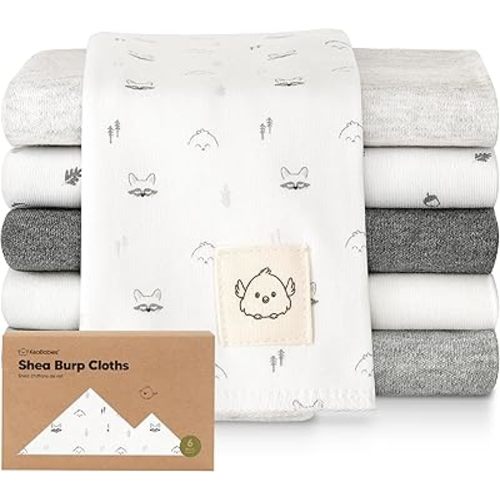 Organic Burp Cloths Baby Boy, Girl - 6-Pack Large Cotton Burping Cloths for Babies, Spit Up Rags, Super Absorbent, Ultra Soft Newborn Cloth Rag, Gender Neutral, Machine Washable, Durable (Neutrals)
