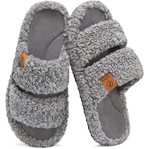 EverFoams Womens Fuzzy Open-toe Slippers Soft Comfy Memory Foam Indoor House Shoes