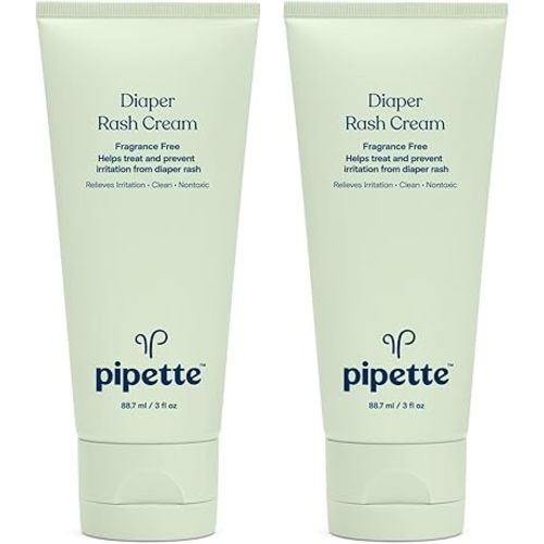 Pipette Diaper Rash Cream - Relieve & Prevent Diaper Rash with Non-Nano Zinc Oxide, Fragrance-Free Baby Butt Cream, Non-Toxic Daily Protective Balm, 3 fl oz (2 Pack)