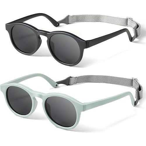 WINDCHASER Baby Sunglasses 2 PCS Infant Soft Toddler Sunglasses Polarized with Strap for 0-36 Months