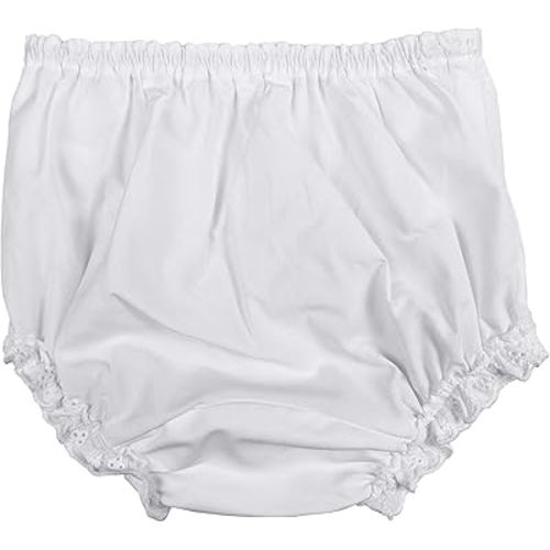 Little Things Mean A Lot Baby Girls White Elastic Bloomer Diaper Covers - Embroidered Eyelet Edging Around Legs - NB