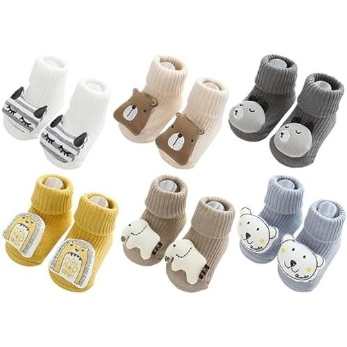 QandSweet Unisex Baby Non-Slip Socks Toddlers Cartoon Crew Socks
