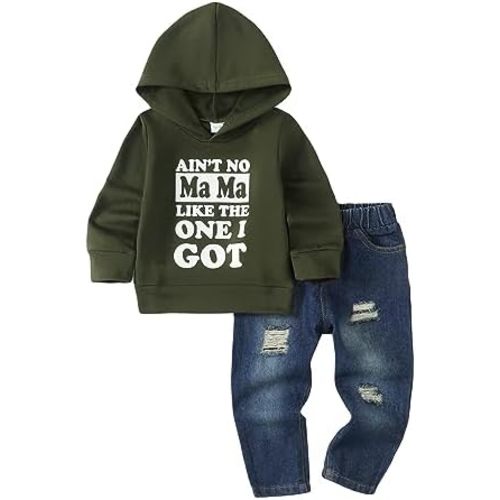 Toddler Boy Clothes Baby Boy Outfit Letter Prints Hoodies Top Ripped Jeans Cute Boys Clothing Set Fall Winter