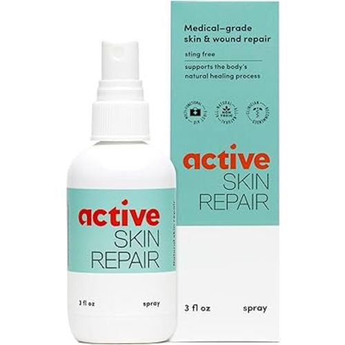 Active Skin Repair First Aid Healing Skin Spray - Natural & Non-Toxic with Hypochlorus Acid for Minor Cuts, Wounds, Scrapes, Rashes, Sunburns, & More, HSA/FSA Eligible, 3 oz