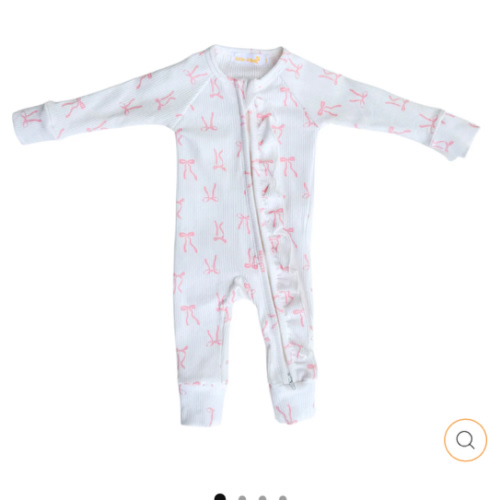 Frill Zip Romper | Pink Bows Rib – Little and Fern