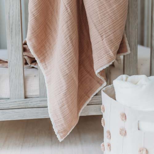 Organic Baby Blanket Muslin - Pecan + Natural Lace
