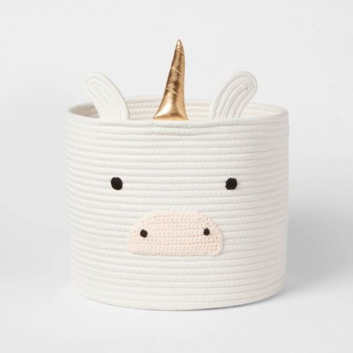 Unicorn Coiled Rope Kids' Storage Cream - Pillowfort™: Polyester Decorative Basket, 1 Round Baskets, 10" Height