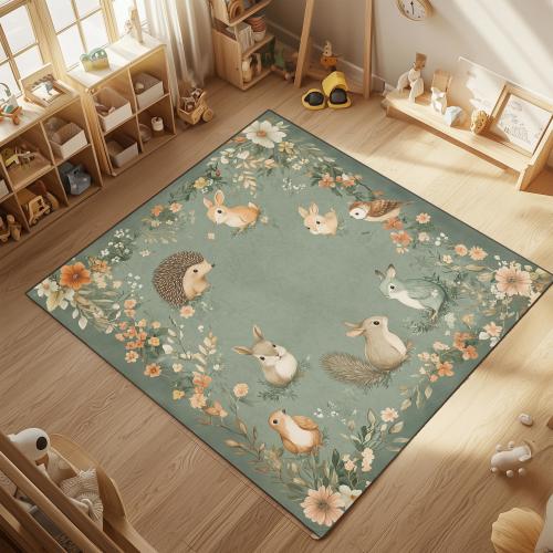 Cute Animal-Themed Kids Rug | Soft & Washable Nursery Carpet for Baby Playroom | Woodland Creature Area Rug for Boys and Girls Room