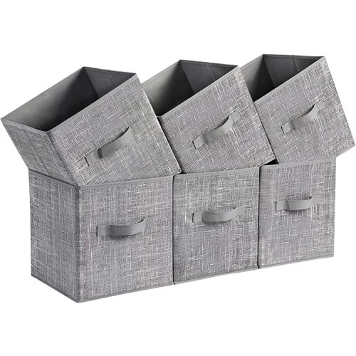 SONGMICS Storage Cubes, 11-Inch Non-Woven Fabric Bins with Double Handles, Set of 6, Closet Organizers for Shelves, Foldable, for Clothes, Gray UROB26LG