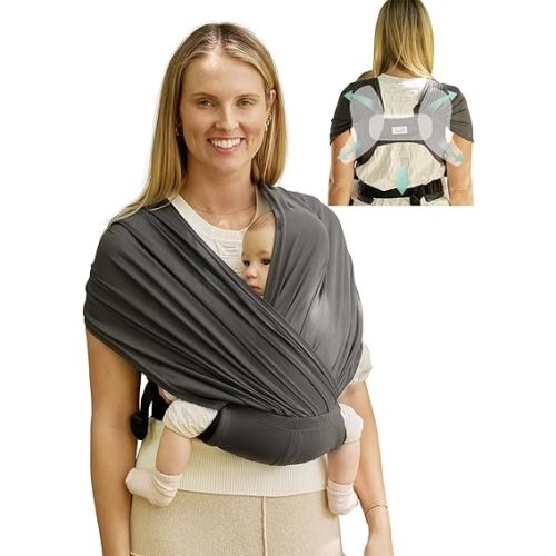 GROWNSY Comfy-Air Breathable Baby Carrier Newborn, 2-in-1 Mesh Baby Wraps Carrier for 7-35lbs, T-Webbing Zone Support, Ergonomic and Lightweight, Dark Grey