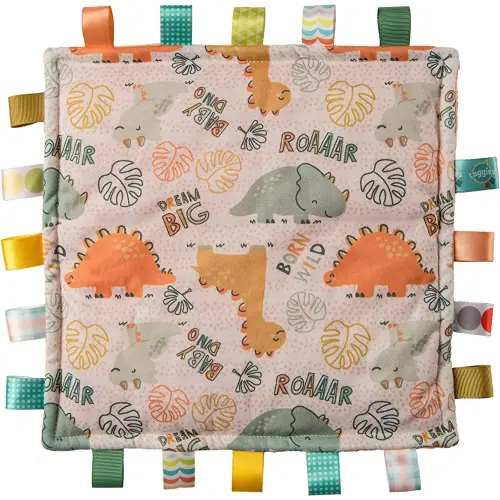 Mary Meyer Taggies Lovey for Baby Security Blankets Original Comfy Blanket with Sensory Tags, 12 x 12-Inches, Dinosaur