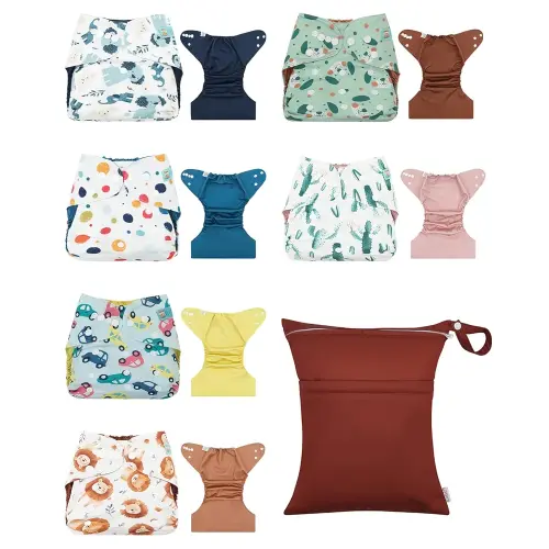 ALVABABY 6 pcs Baby Cloth Diaper Covers with One Wet Bag, Swim Diaper,Cloth Nappy Shell Baby Girls and Boys