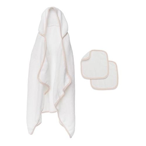 Lalo The Hooded Towel & Washcloth Set, 100% Organic Cotton, Soft on Sensitive Skin, Durable & Absorbent, Machine Washable, Includes One Baby Towel and Two Washcloths - Grapefruit