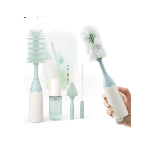 Momcozy Bottle Brush Kit, Innovative Push-Press Design for Better Cleaning - Baby Bottle Cleaner Brush for Baby Bottle, Breast Pumps, Nipples, and More - Can Generate Foam for Better Cleaning, Green