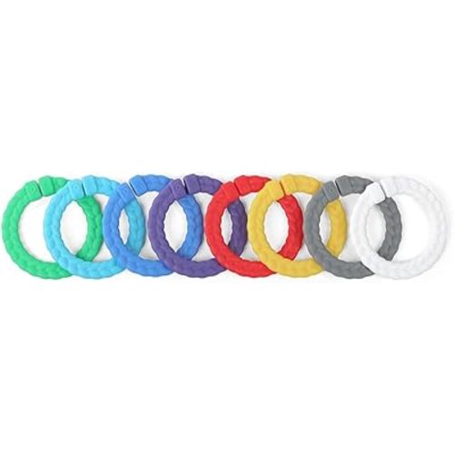 Itzy Ritzy Linking Ring Set; Set of 8 Braided, Rainbow-Colored Versatile Linking Rings; Attach to Baby's Car Seat, Stroller & Activity Gym to Keep Toys Nearby; Primary Rainbow