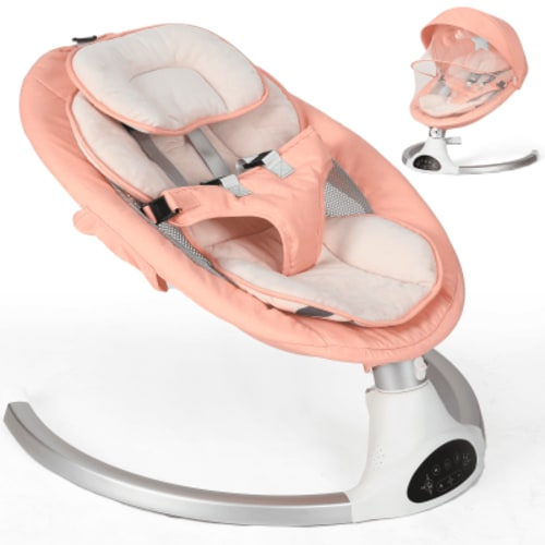 Baby Swing for Infants - Electric Infant Swing with 3 Swing Speeds and 10 Lullabies, Portable Indoor Baby Rocker, Touch Screen Control and Remote Control, Bluetooth, Pink