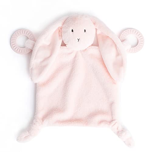 Bella Tunno Teether Buddy – Soft, Plush Baby Lovey with Textured Baby Teether Toy and Gentle Rattling Head, Comforts and Brings Teething Relief, Colorful Animal-Themed Baby Teething Toys (Bunny)