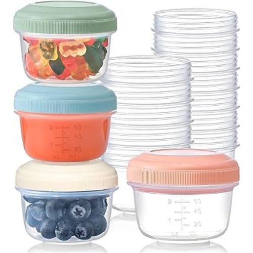 [16 Pack] 4 oz Small Containers with Lids, Reusable Plastic Containers for Snack and Puree, Salad Dressing Container to Go, Deli Containers, Freezer Condiment Containers, Dishwasher Safe, BPA Free