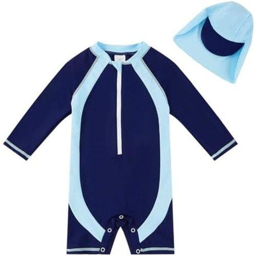 UMELOK Baby Boys UPF 50+ Sun Protection One Piece Rashguard Swimsuit with Snap Bottom