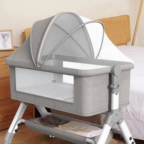 Bopeep Baby Cot Bed Crib Portable Bassinet Safety Fence Adjustable Bedside Pink - Grey