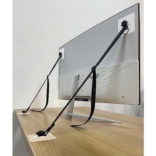 OeckuXIY 2 Pack Adjustable TV Safety Straps, No-Drill Adhesive Anti-Tip Furniture Anchors for Baby Proofing, Flat Screens Fix to Wall,Cabinet,Stand Or Desk, Earthquake Straps