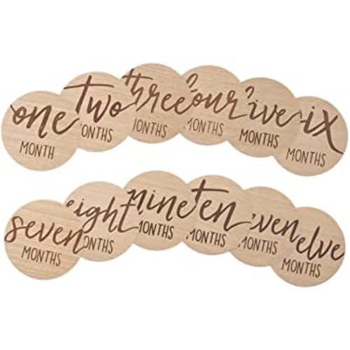 Kate & Milo Baby Monthly Milestone Marker Discs, Reversible Photo Props, Baby Growth and Pregnancy Growth Cards, 1-12 Months, Gender-Neutral Gift, Classic Cursive Script Wooden Discs
