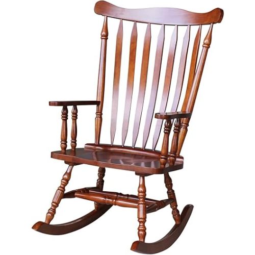 IC International Concepts Rocking Chair, 225lbs wt Capacity Solid Real Wood, Sturdy Parawood, 28"W x 36"D x 44.5"H, Cherry
