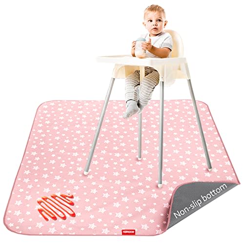 Baby Splat Mat Anti Slip Waterproof High Chair Mat, Baby Feeding Table Cloth Floor Mat Cover, Baby Art Playtime Mat for Craft/Mealtime, 42X46 Inch Washable Portable Picnic Mat - Pink Star