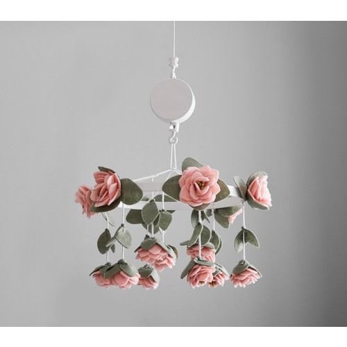 Felted Pink Roses Musical Baby Crib Mobile