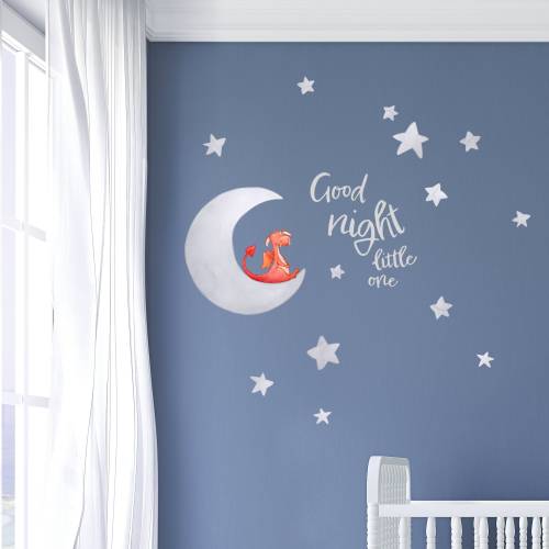 Good Night Little Dragon Wall Decal for Nurseries and Kids Rooms - Welsh Dragon - Nos Da Cariad - Watercolour Wall Stickers