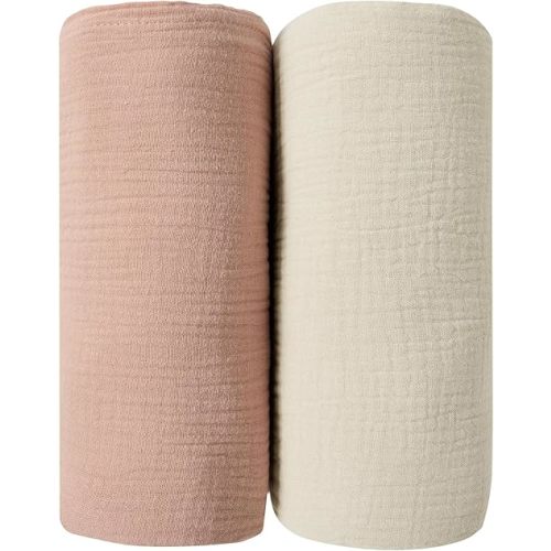 JELLYMONI Muslin Swaddle Blankets for Unisex, 2 Pack Newborn Receiving Blanket, Large 47 x 47 inches Soft Breathable Muslin Baby Blanket for Newborn Boys & Girl