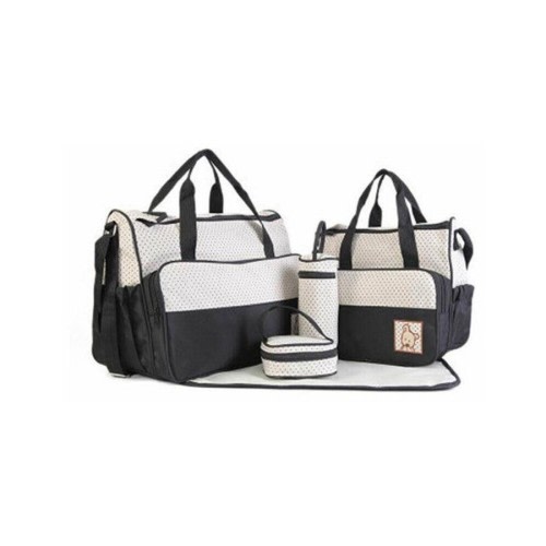 5Pcs Travel Nappy Bag Set with Shoulder Tote and Changing Organiser Bags - Black