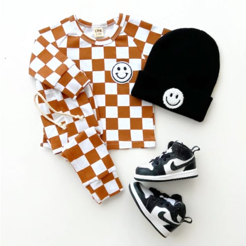 Checkered Smiley Lounge Set | Copper
